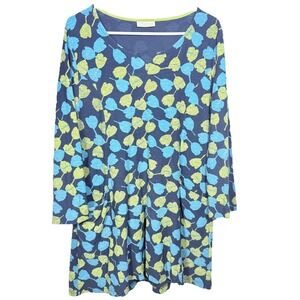 Komil Leaf Print Tunic Top Lagenlook Boho Art to Wear Flowy Cotton‎ Pockets Lg